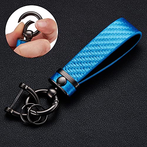 Dekewei Carbon Fiber Style Car Keychain Microfiber Leather Key Chain, Universal Key Chains For Key Fobs For Men And Women, 360 Degree Rotatable With Anti-Lost D-Ring (Blue) #TOP1