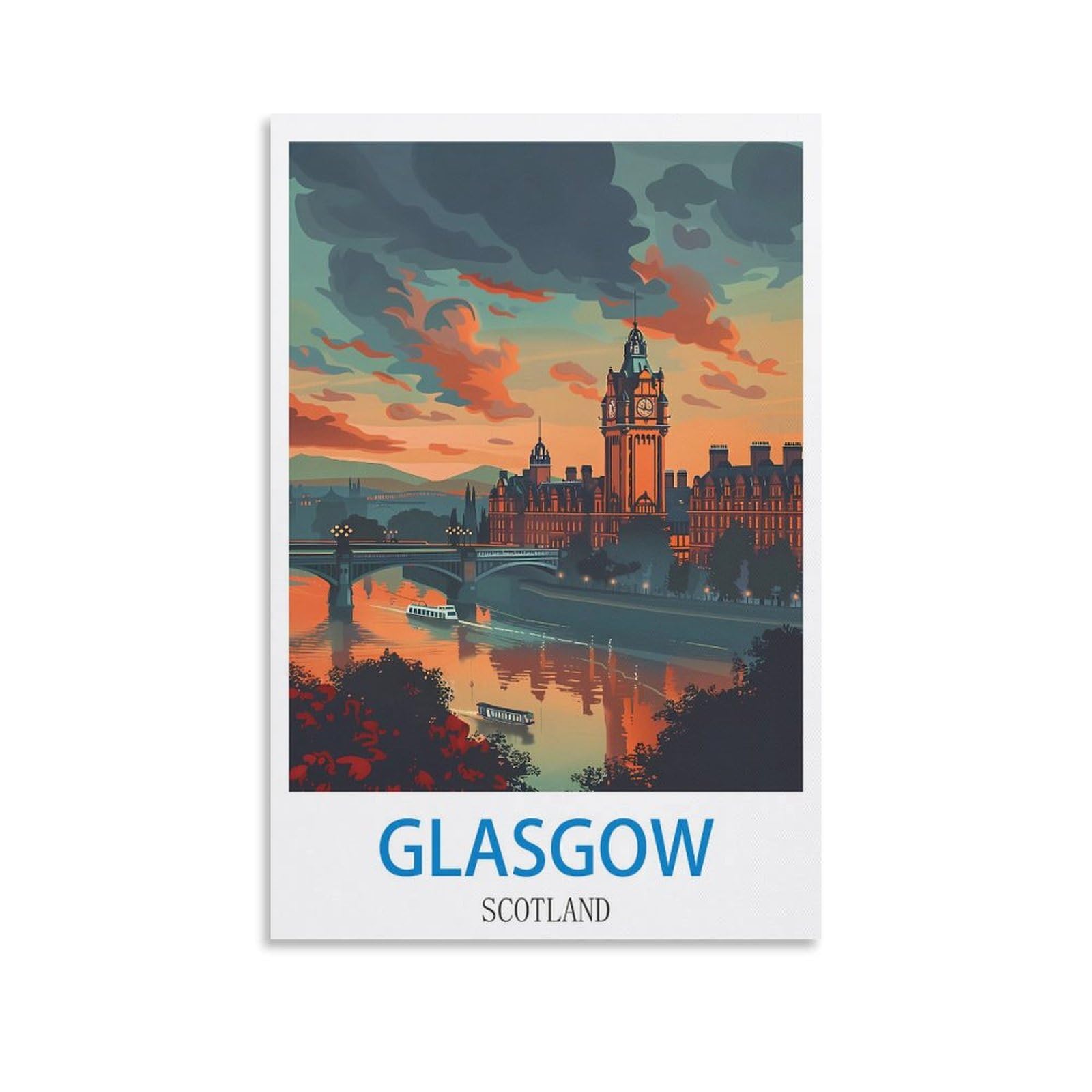 Zhilijing Unframe-Style Glasgow Scotland Vintage Travel Poster 08X12inch(20X30cm) Decorative Painting Canvas Wall Posters And Art Picture Print Modern Family Bedroom Decor Posters