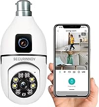 securinnov Dual Lens Wireless Smart Home Security WiFi Camera with Angle Adjustable Holder | 2 Megapixel Each Lens| App Control, Color | max 128gb sd Card Support (Dual Lens Light Bulb)