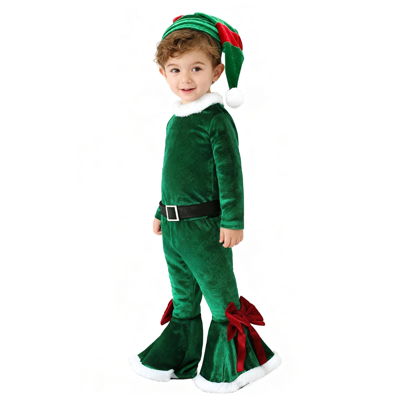 TAGVO Bebe Niña Disfraz de Elfo Conjunto Navidad Cosplay Mi Primera Navidad Conjunto 3 PC Set de Navidad con Ropa Pantalones Diadema Sombrero, Regalos para Niñas 1-9 Años — view 8