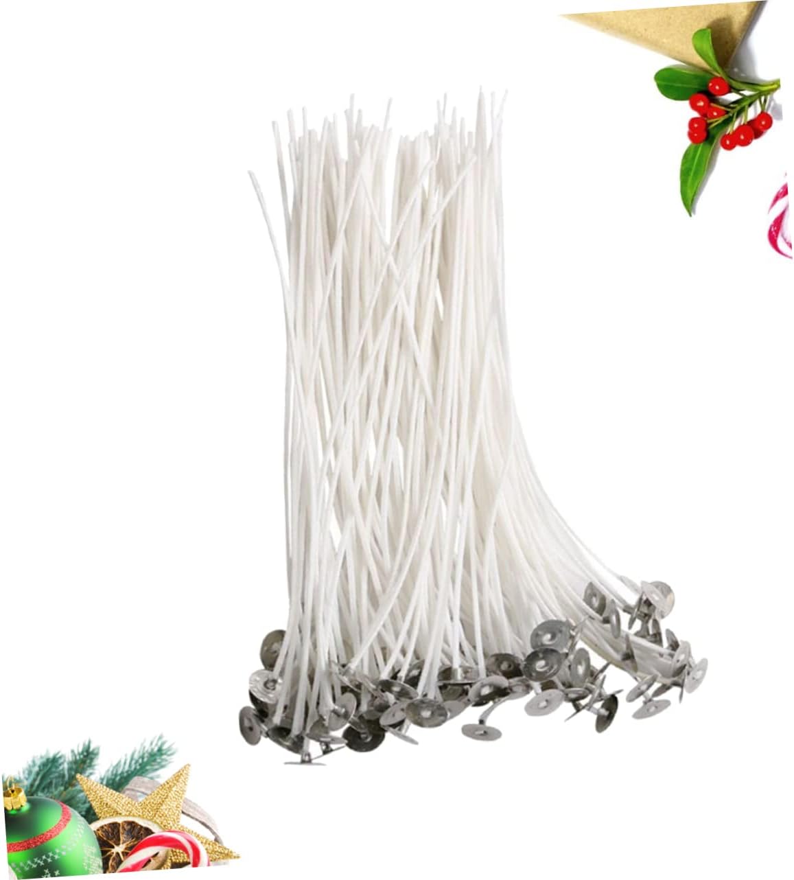SEWACC DIY Candle Wick Set 200pcs 9cm Waxed Candle Wick Bases Wick Tabs for Candle Making Kit Wick Sustainers