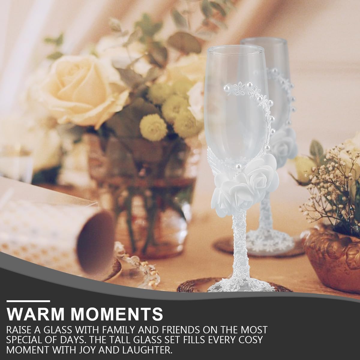 Set of 2 Wedding Champagne Glasses Bride and Groom Flutes Elegant Decorative Wine Glasses Premium Drinkware Sets for Parties Weddings Birthdays Anniversaries - Image 5