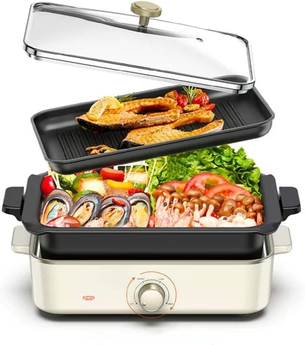 12inch Electric Skillet Grill Combo, 1400W Multi