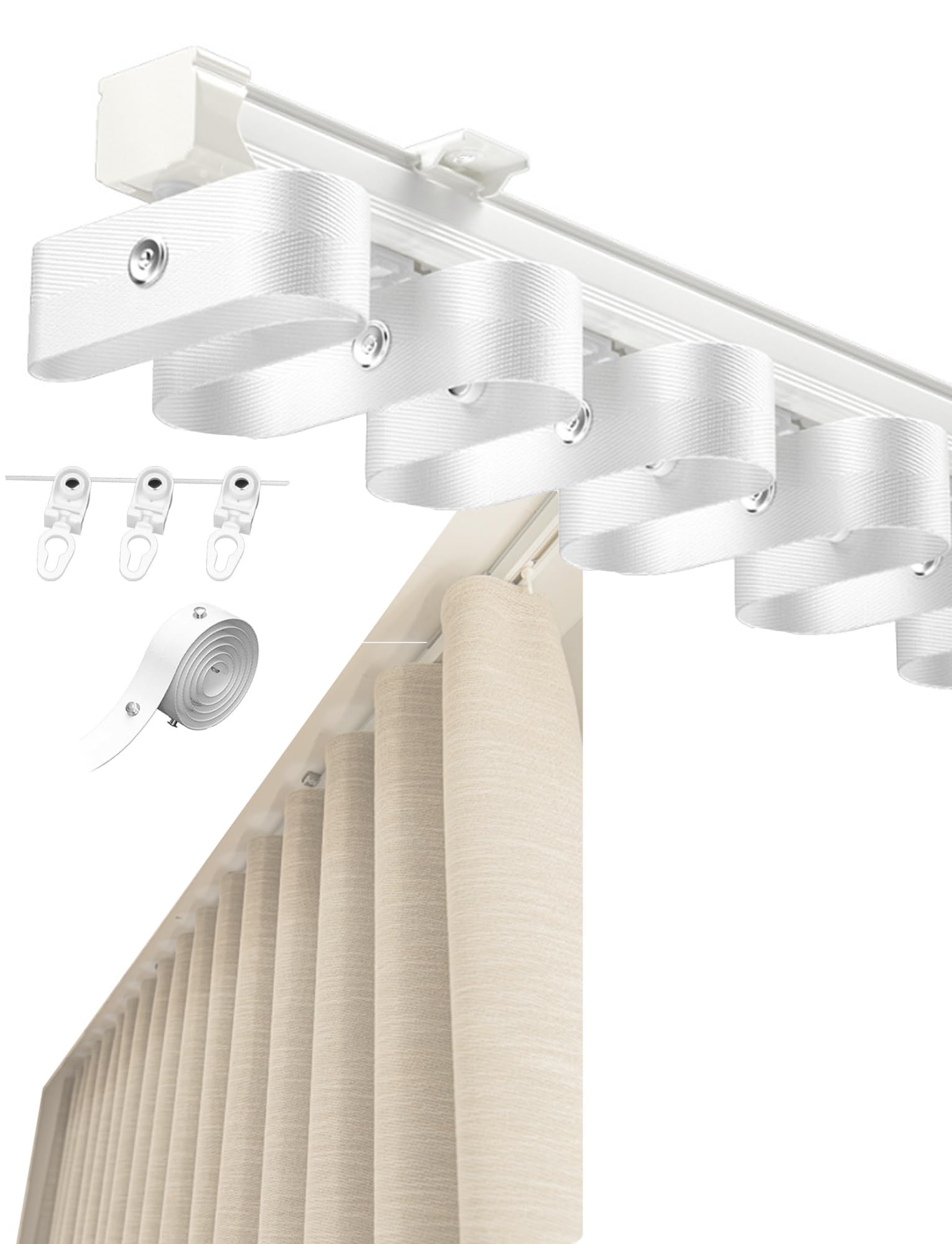Pbwerigl Natural Sliding Glass Window Track, S Shaped Aluminum Curtain Track Ceiling Wall Mount 3.3Ft-19.7Ft(,110Cm(3.6Ft))