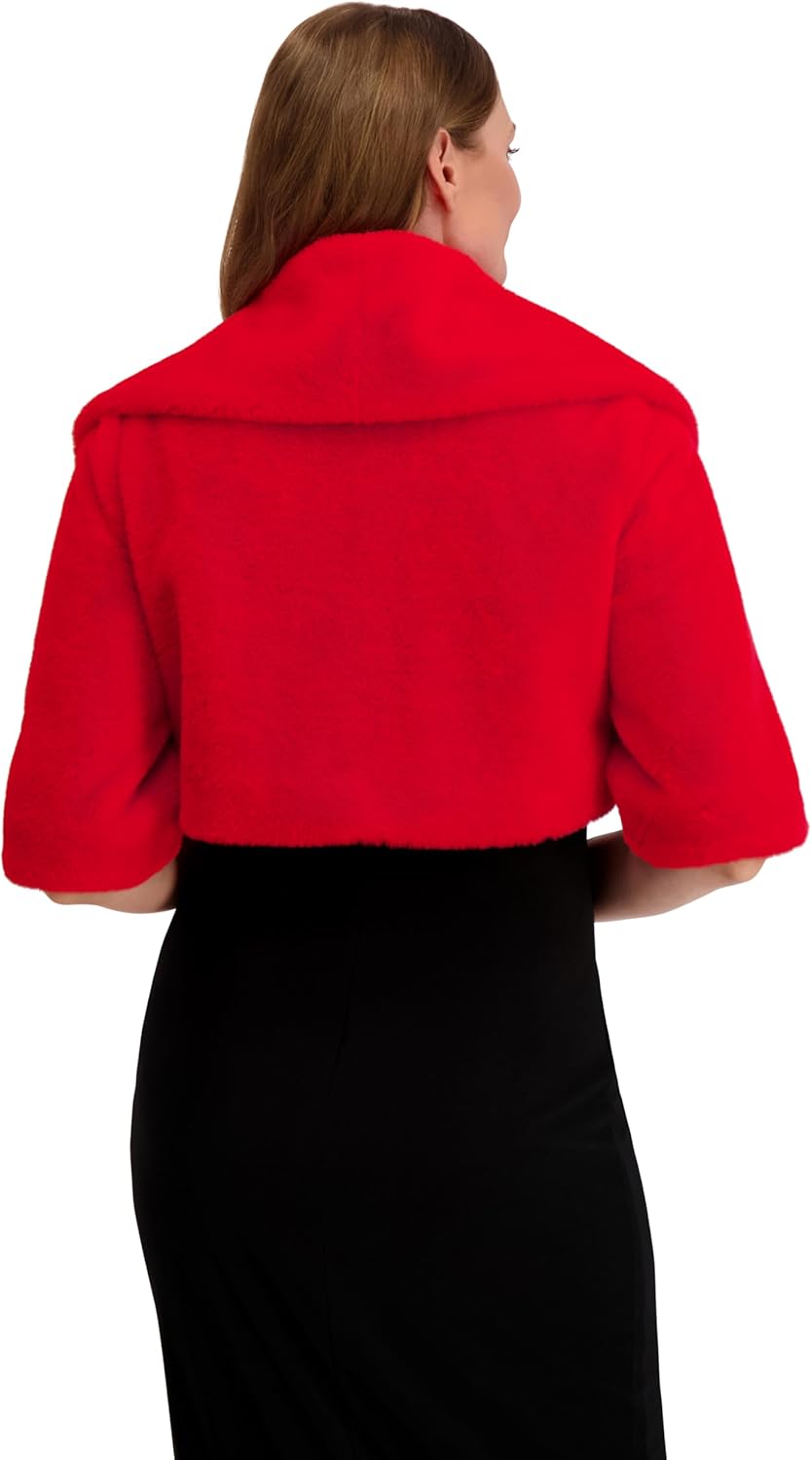 Laundry by Shelli Segal Women's Anita Shawl Faux Fur Jacket –Shrug, Cherry - Image 5