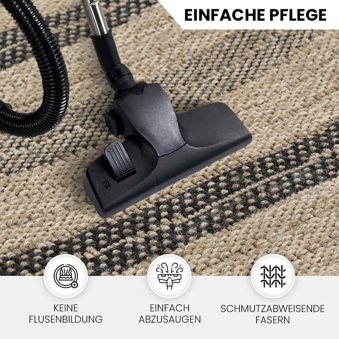 Livabliss Porto Outdoor Teppich wetterfest - In und Outdoor Teppich für Balkon 160 cm, Terrasse, Garten, Küche - Teppiche Boho Style für draußen - Beige, Schwarz, Grau