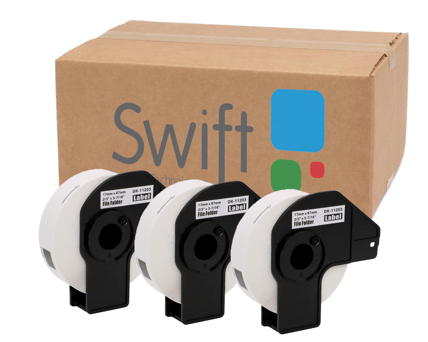 Swift 50 x Compatible DK-11203 17mm x 87mm White Thermal File Folder Labels Compatible with Brother QL-1100 QL-1060N QL-570 QL-580 QL-700 QL-710W QL-800 QL-810W QL-820NWB Printers — image 1