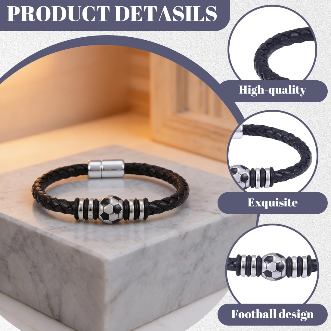 1 pieza Ideas de regalo para chico Longitud 7,5 pulgadas Pulseras para niño Pulsera de fútbol para chicos Regalos de cumpleaños y Navidad