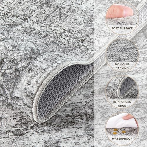 3x5 Area Rug Living Room Rugs - Washable Neutral Modern Abstract Soft Thin Rug Indoor Floor No Slip Rug Carpet for Bedroom Under Dining Table Home Office Decor - Light Gray