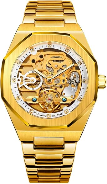Fashion Design Mens Watches Automatic Mechanical Stainless Steel Business Skeleton Wristwatch