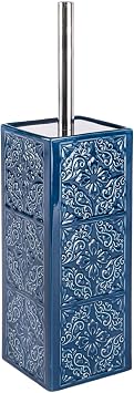 WENKO Cordoba Blue-Toilet Brush Holder, Closed Form, Ceramic, 9.5 x 9.5 x 35 cm