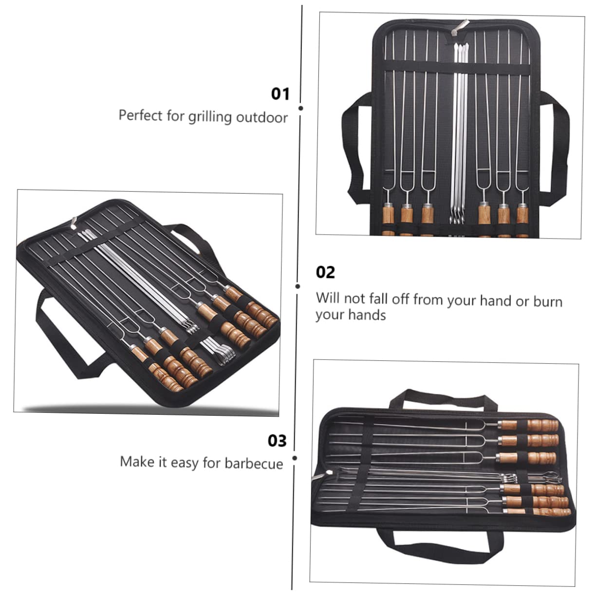Toddmomy 10 Spiedini per Barbecue in Acciaio Inox con Impugnatura in Legno, Resistenti alla Ruggine, con Borsa per Cena in Famiglia e Feste