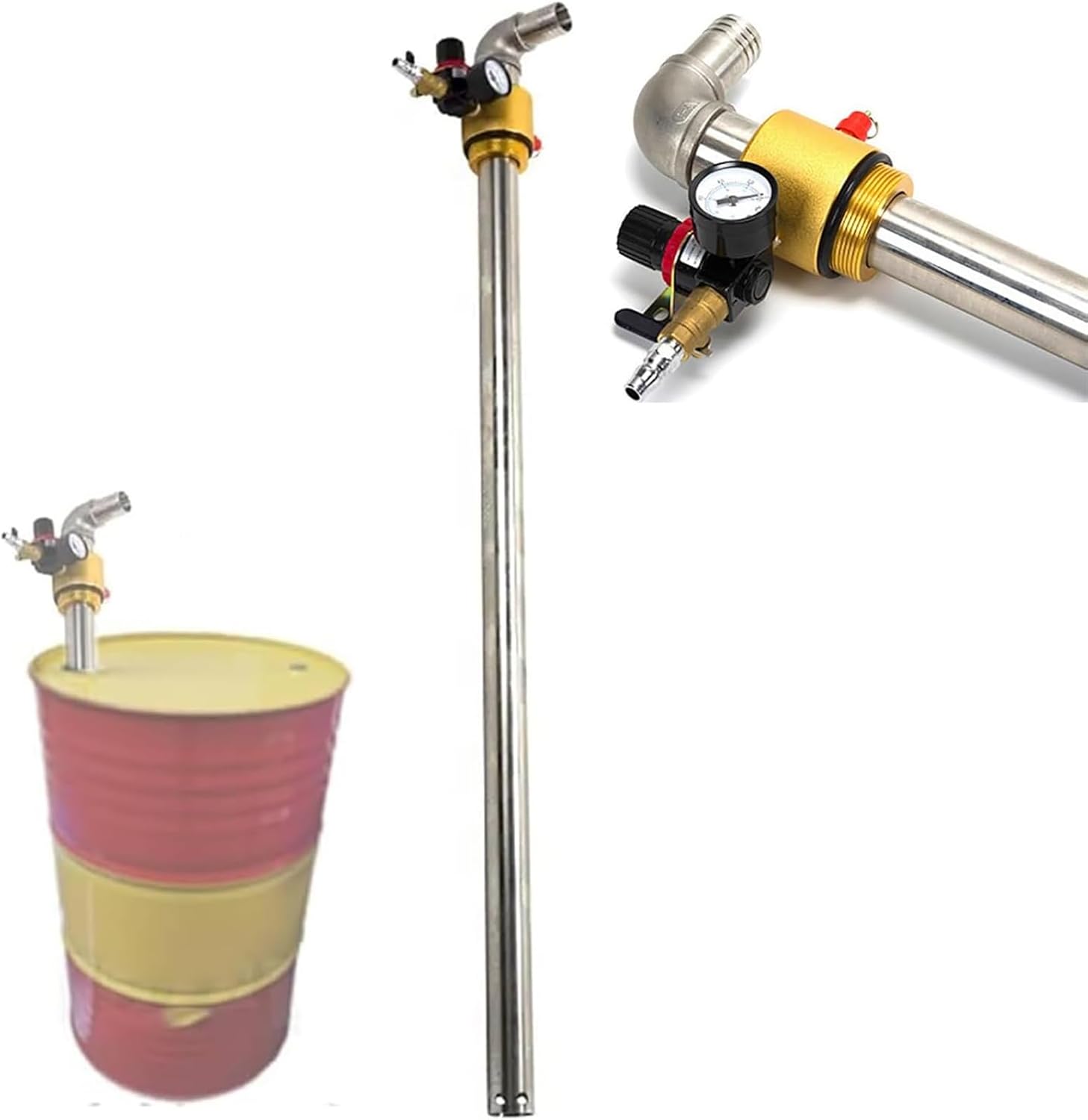 0.6-0.8Mpa Stainless Steel Pneumatic Chemical Pump, Air Operated Oil Transfer Pump with Pressure Gauge and Safety Valve, Speed: 130L/min, for Transporting Diesel, Engine Oil, Hydraulic Oil