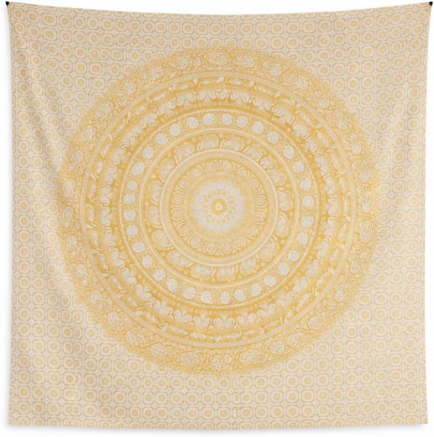 Craft Trade Indian Cotton Mandala Wall Hanging Tapestry for Aesthetic Boho Hippie Living Room, Meditation & Bedroom Décor - Yellow - 50x60 Inches