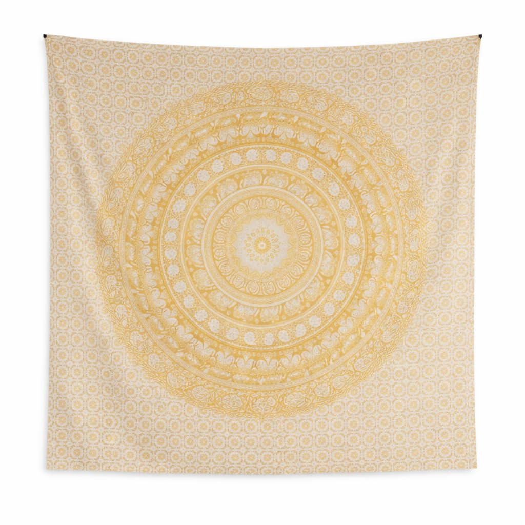 Craft Trade Indian Cotton Mandala Wall Hanging Tapestry for Aesthetic Boho Hippie Living Room, Meditation & Bedroom Décor - Yellow - 50x60 Inches