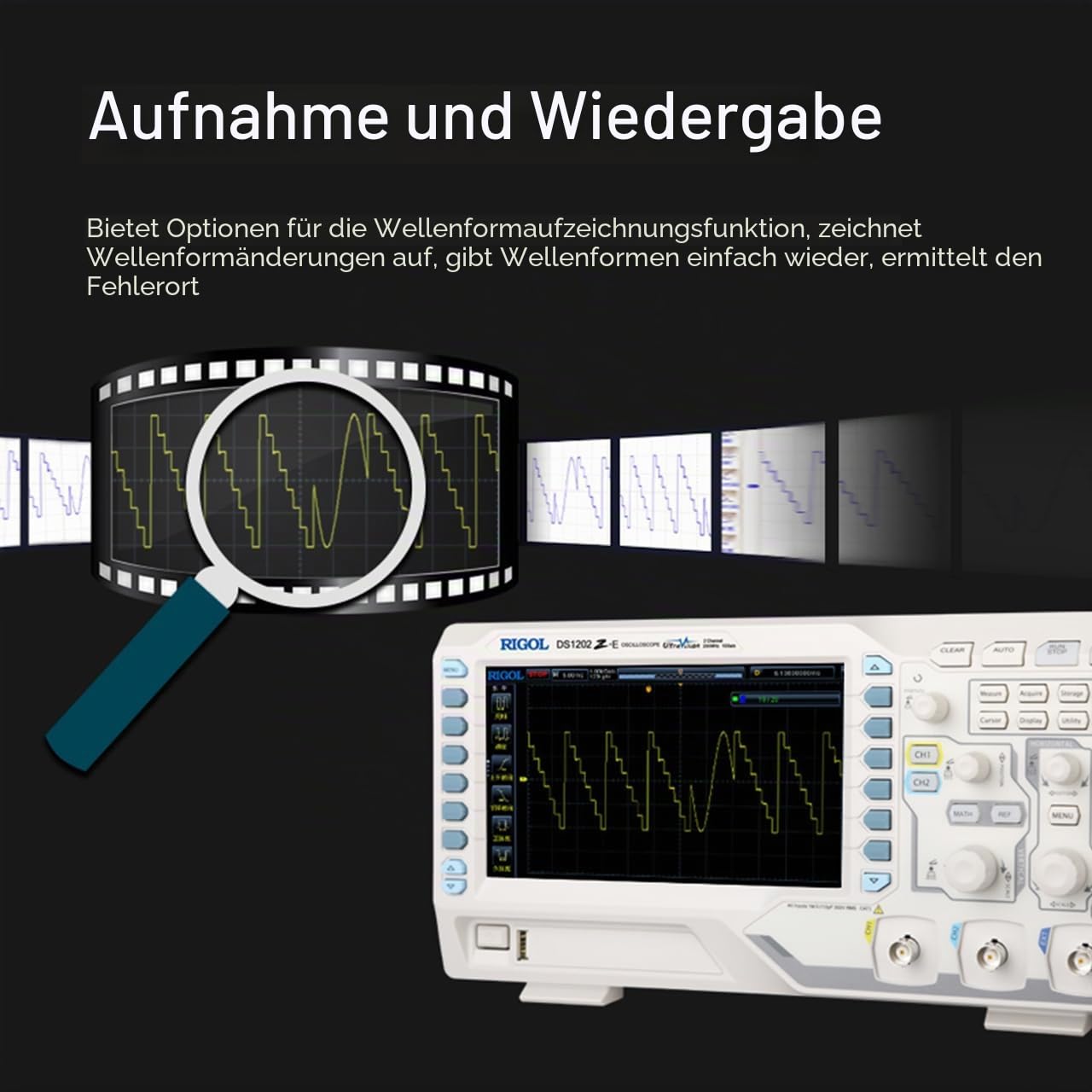 RIGOL Oszilloskop,DS1104Z Plus Digital Oszilloskop,100MHz Bandbreite,4 Analogkanäle,16 Digitalkanäle,24Mpts Speichertiefe,1G Sa/s Abtastrate,freie Trigger- und Dekodierfunktionen,3 Jahre Garantie