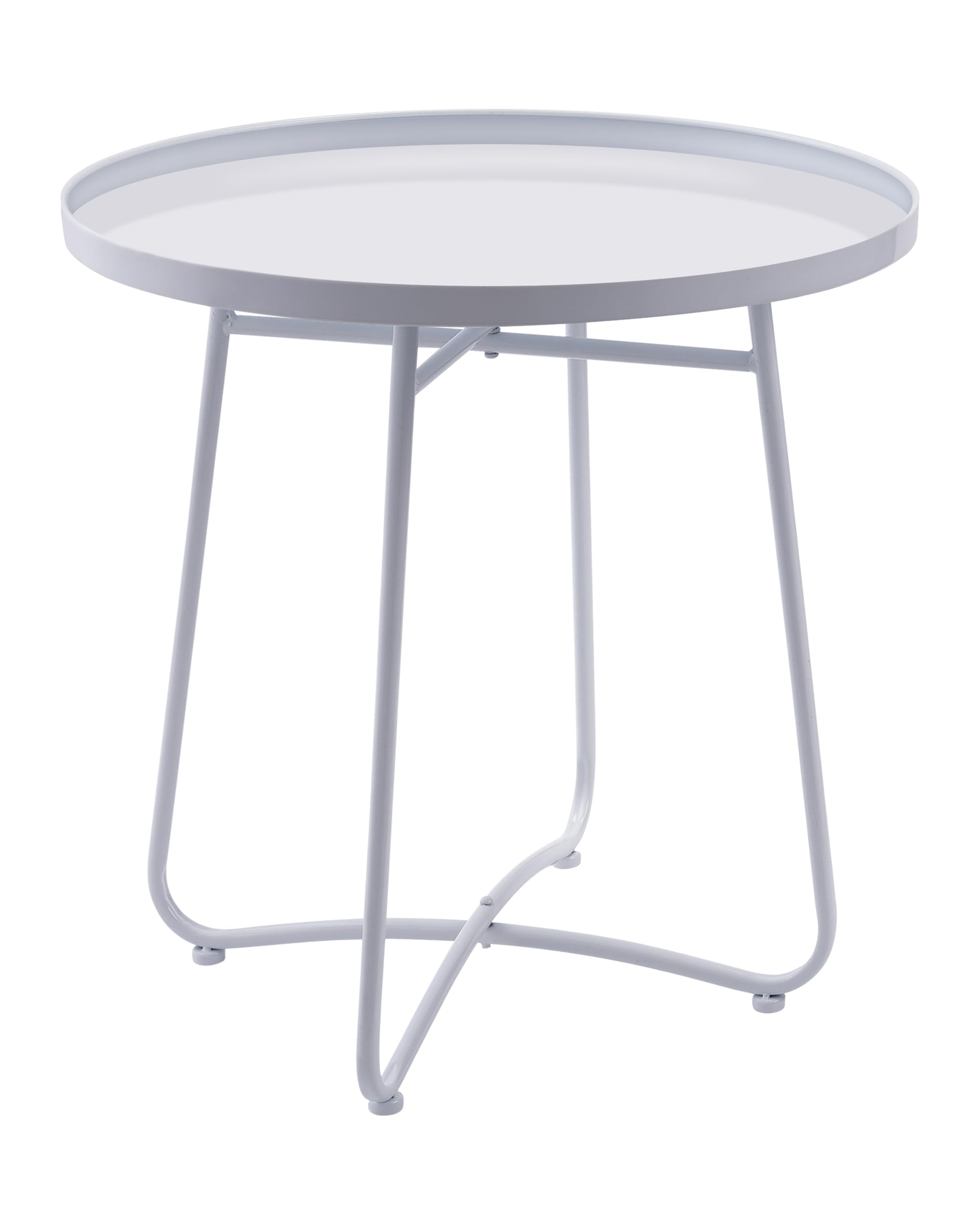 Small Side Table Round End Table for Living Room Bedroom, Weather Resistant Metal Patio Table for Garden Porch Balcony Yard, Minimalist Round Tray Table with Low-Profile Design 17.7”D x 17.7”H , White