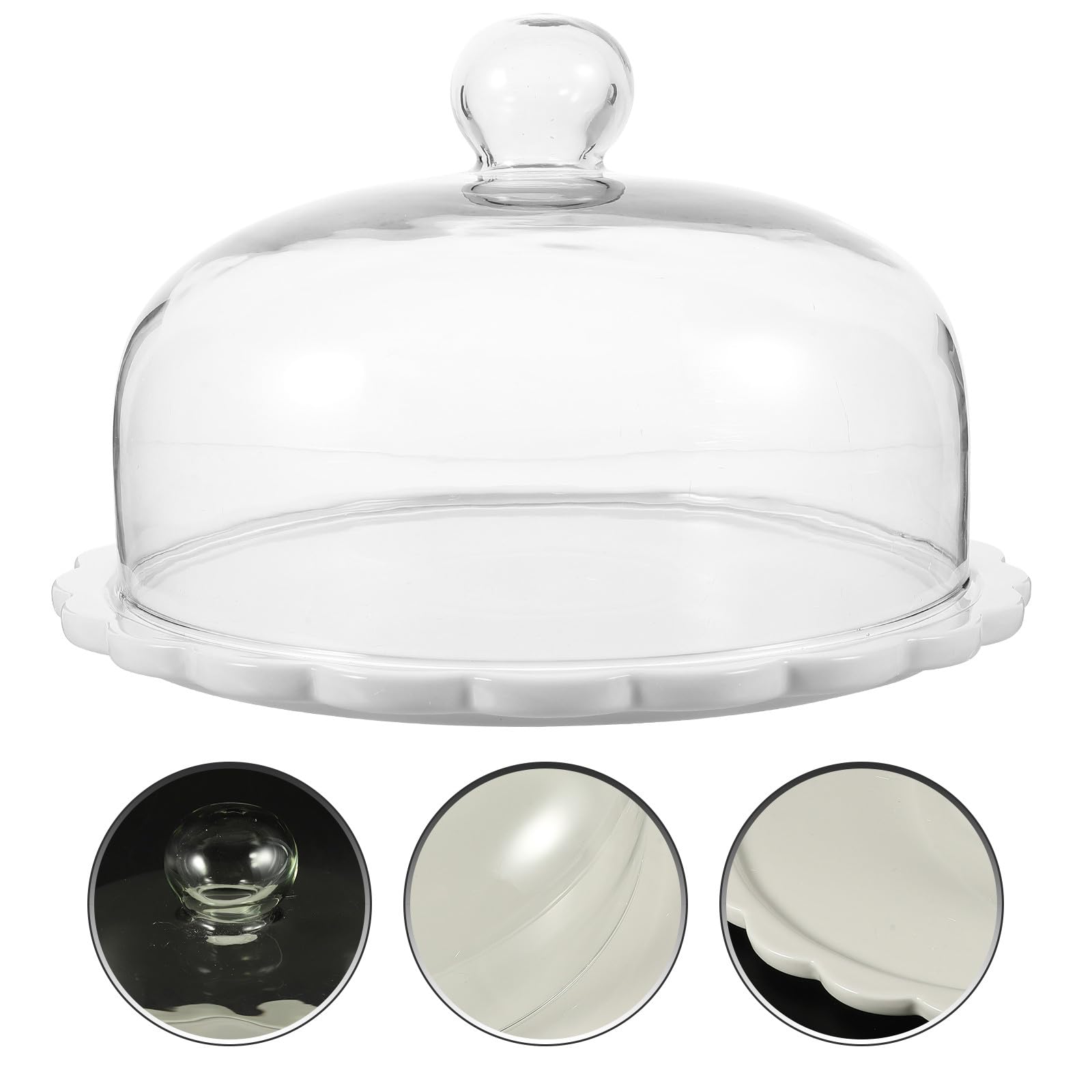 Adorainbow Support à Gâteaux en Céramique avec Dôme en Verre Transparent, Plateau Rond Délicat pour Présentation Alimentaire Lors D'événements et Mariages