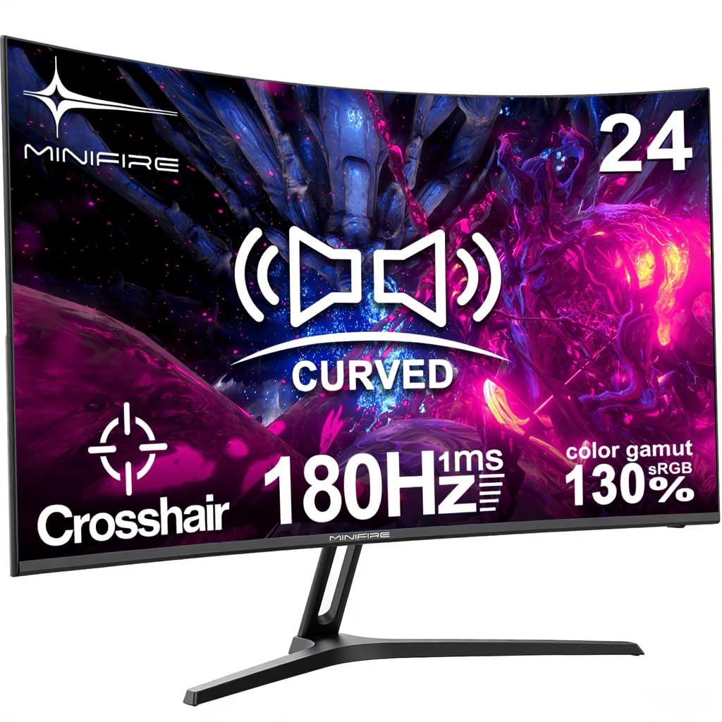 Minifire 24 Inch Curved Gaming Monitor 180Hz, Built in