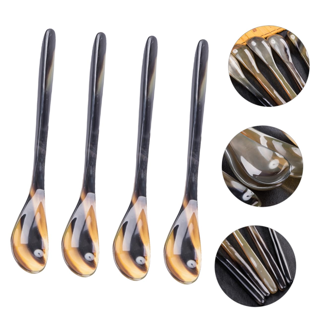 Cabilock 12piezas Cucharas De Café De Cuerno De Buey Natural Para Postres Sopa y Bebidas Utensilios Ecológicos y Duraderos