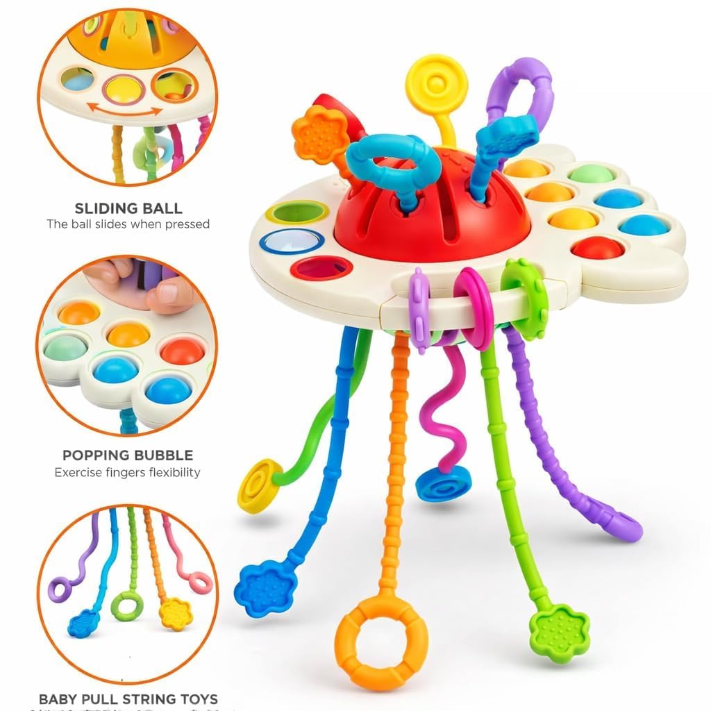 PB Prime Brands Montessori Pull String Toy for Kids, Sensory Pop Bubble Activity with Sliding Balls & Pull Strings, Fine Motor Skill Development, BPA-Free Educational Toy for Kids (4 in 1 Big) 2
