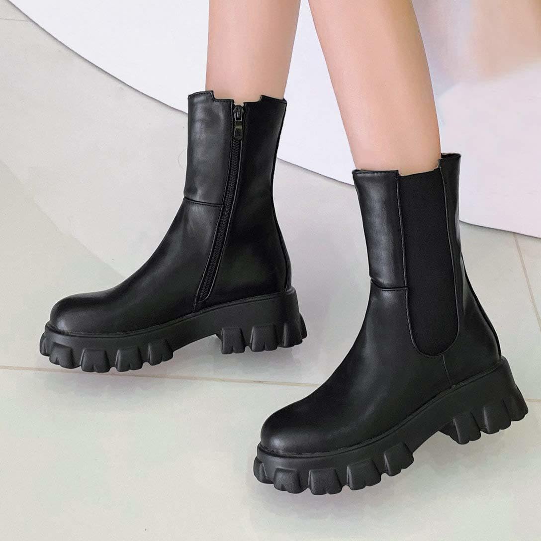 Alsoloveu Women Chelsea Ankle Platform Boots Mid Calf Chunky Heel Booties with Zip - Image 8