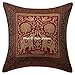 Stylo Culture Indischer Elefant Kissen für Betten Rot Brokat Jacquard Peacock Kissenbezug 40 X 40 Brokat 40x40 cm Traditionelles Quadrat Kissenbezüge (1 Stück)