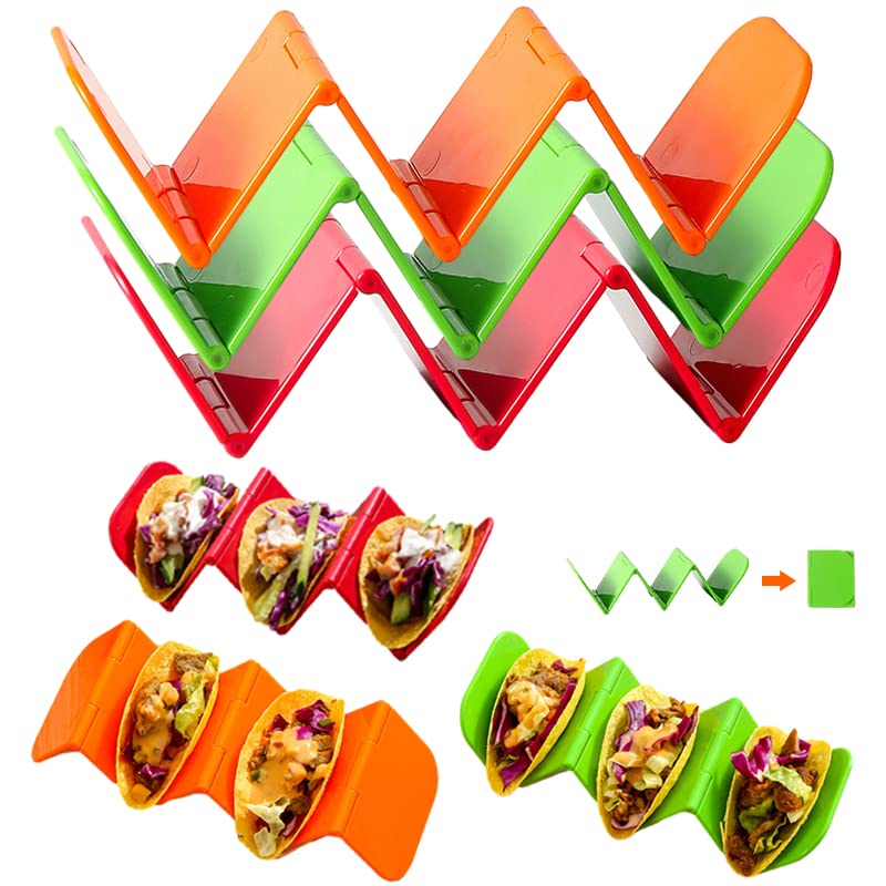 HYMEVROS Taco Holders Stands Set of 3-Premium Large, Taco Tray Plates Holds Up to 3 or 2 Tacos Each, Taco Racks Folds Flat for Easy Storage, PP Health Material - Dishwasher & Microwave Safe (6)