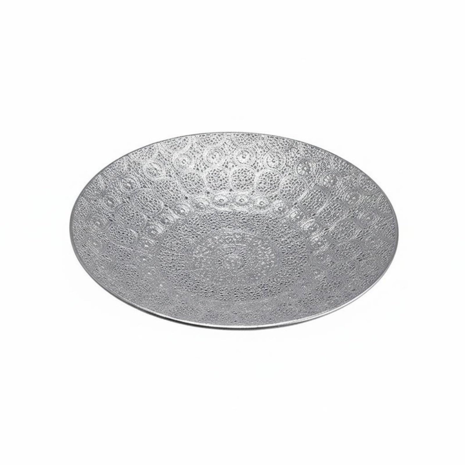 Bandeja Decorativa Redonda de Metal Bandeja de Servir Bandeja para Fruta Fuente para Snacks de Hierro Fácil de Limpiar con Superficie Lisa y Detalles, Pequeño Diámetro 35cm
