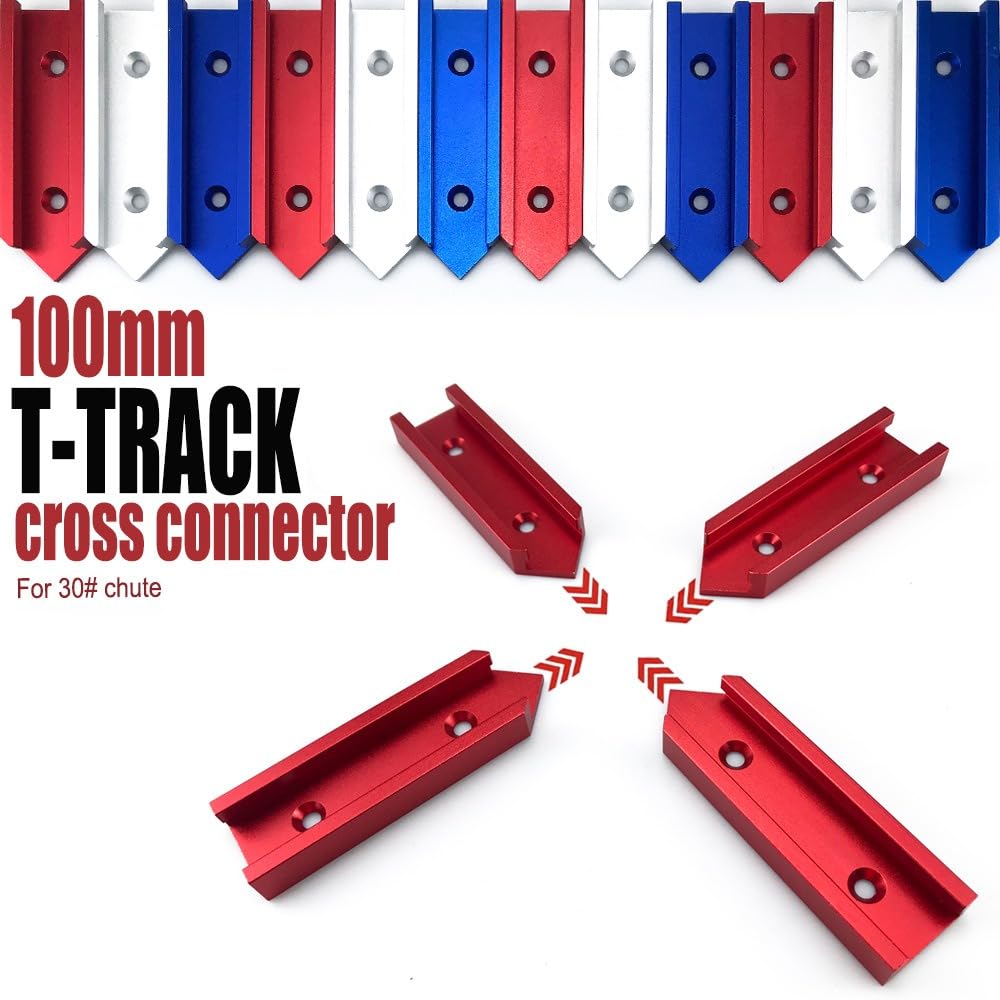 T-Track - Kit de intersección con agujeros de montaje preperforados para pista en T universal para plantillas y accesorios de carpintería (100 mm, azul)