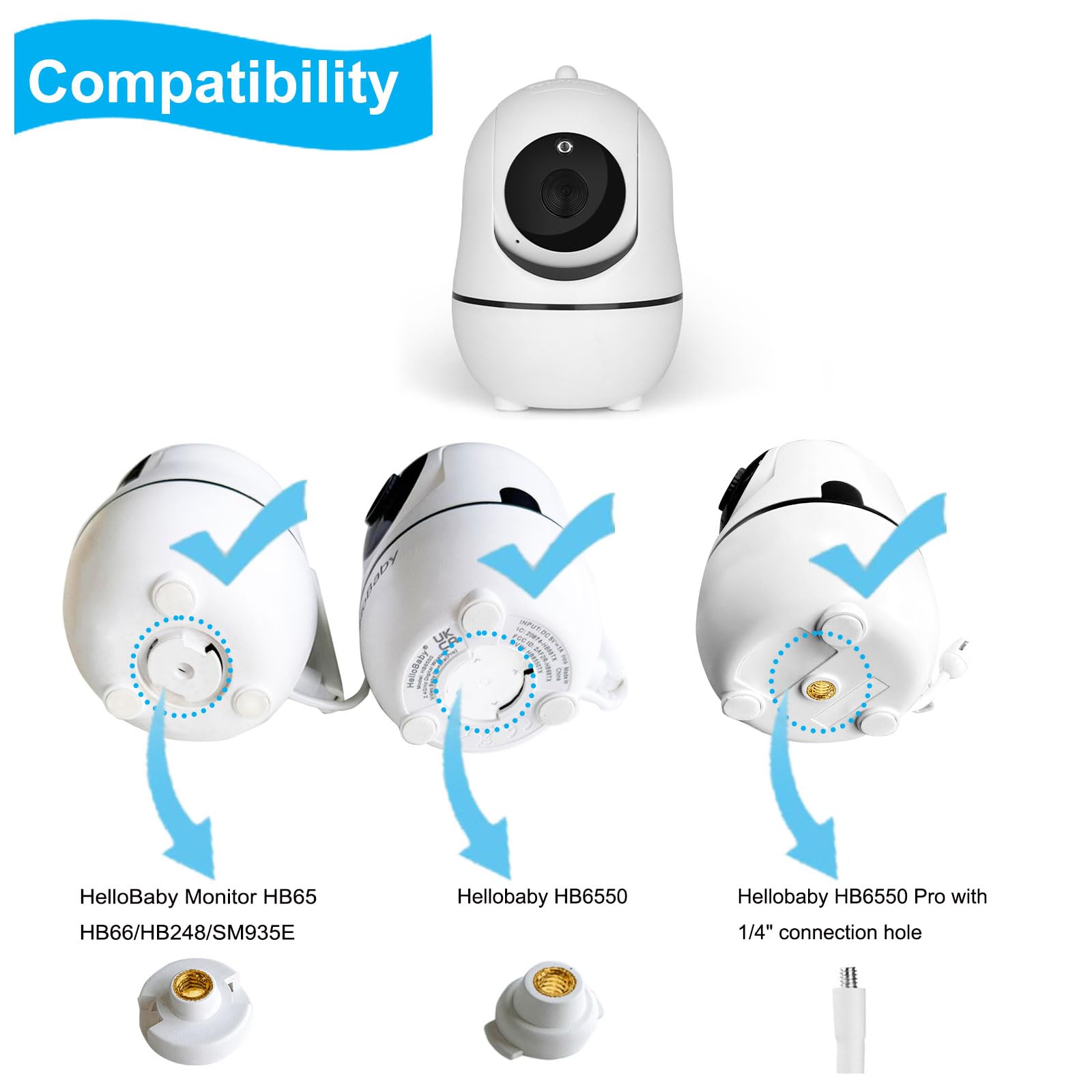 Elastyczny zacisk do monitorowania niemowląt kompatybilny z HelloBaby HB6550/HB65/HB66/HB248, ANMEATE SM935E, iFamily 43E, Kidsneed SM935, uchwyt na aparat Hellobaby bez narzędzi lub uszkodzeń ściany