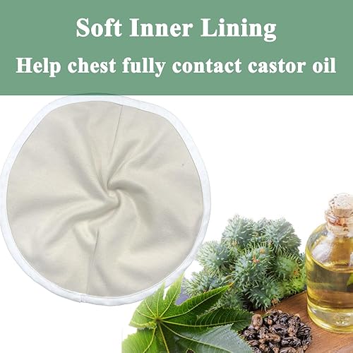 Miniatura 5 de Paquete de aceite de ricino para pecho, 9.6 pulgadas, almohadillas reutilizables de algodón orgánico para compresión de aceite de ricino, menos