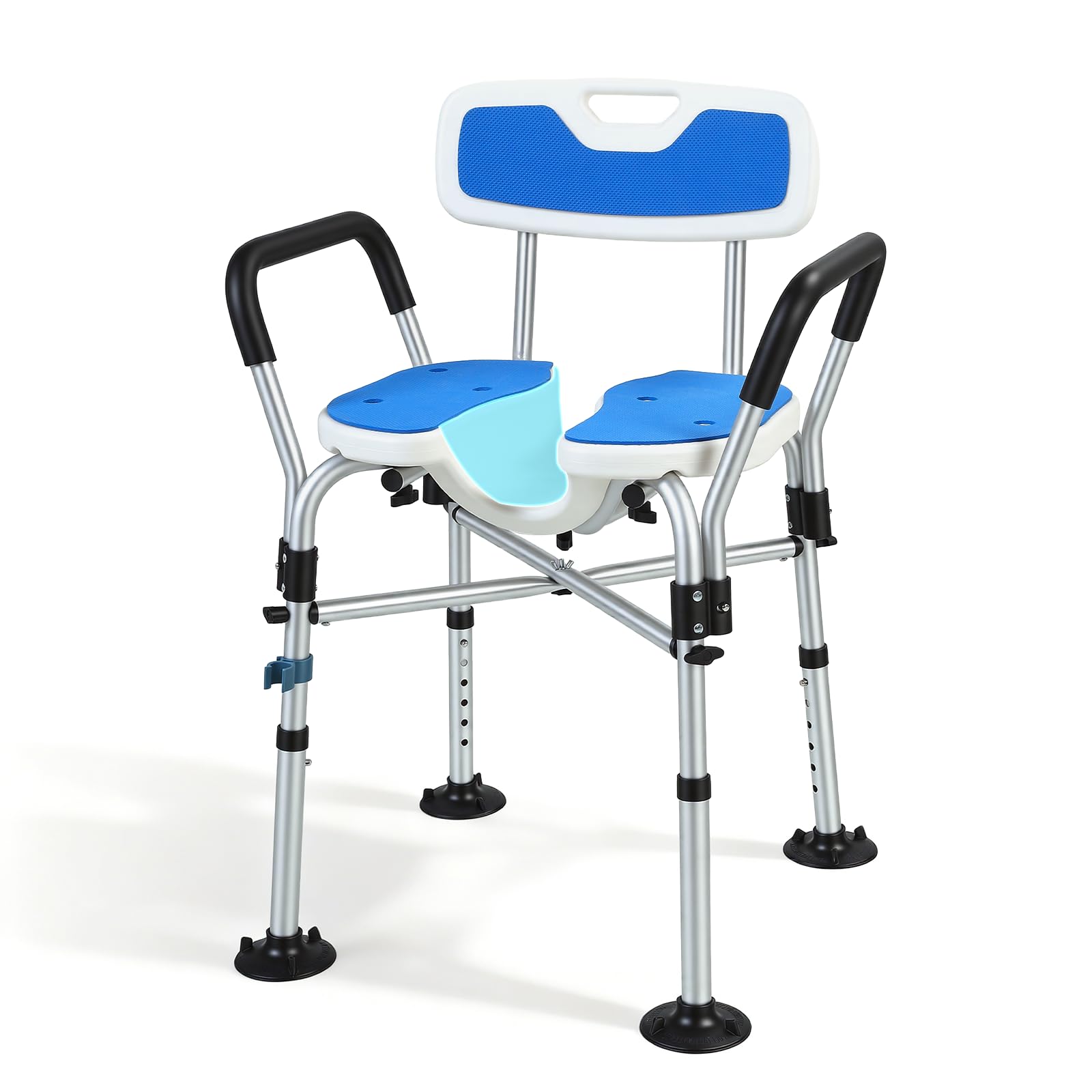 Silla de Ducha en U, Taburete de Ducha Ajustable de 5 Niveles con Ventosas, Silla de Baño de Capacidad de 150kg con Asiento en Forma, Banco de Ducha para Adultos Discapacitados y Mujeres Embarazadas