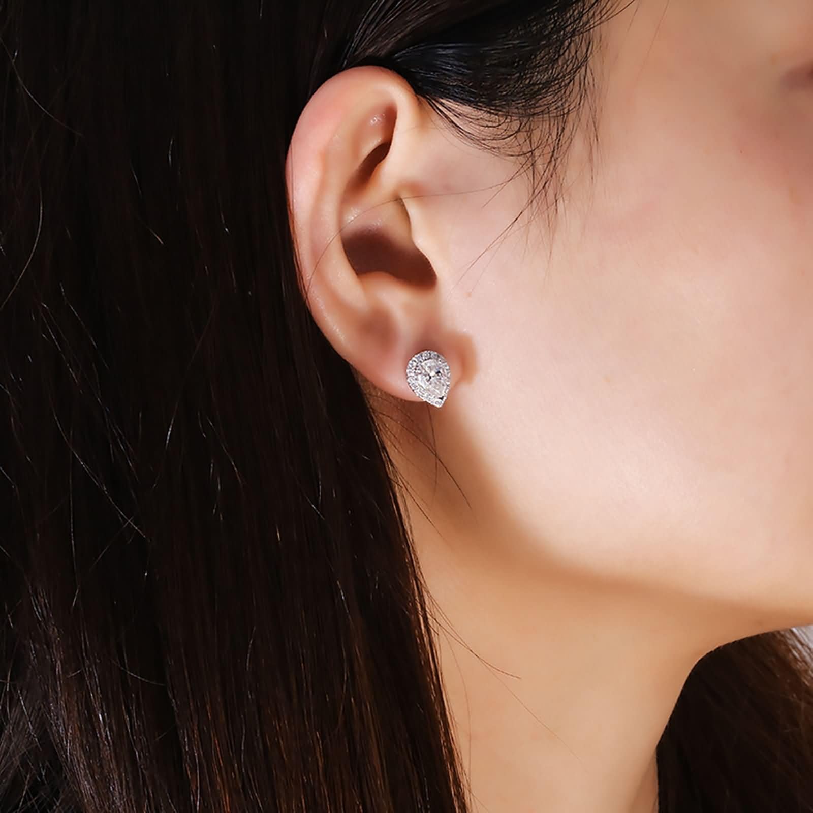 Pendientes Mujer de Oro Blanco 9K / 14K / 18K, Gota de Agua con Moissanita, Pendientes Boda Plata Mujer