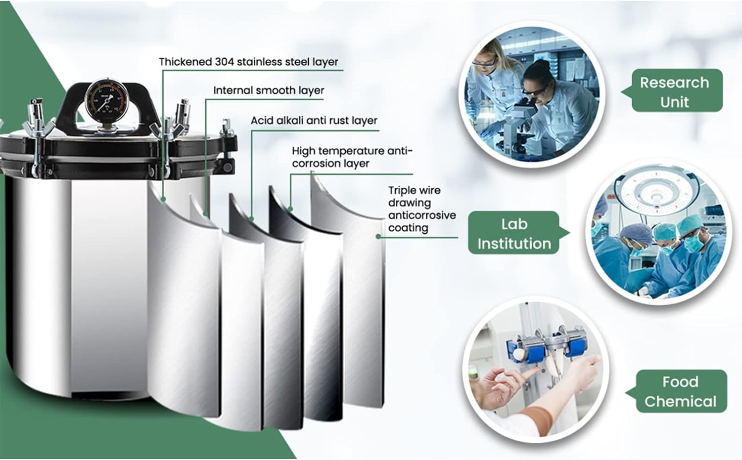KEhtu Máquina Esterilizadora De Autoclave De Vapor a Presión Portátil De 24 litros, Tubo Vertical De Prevención De Quemaduras En Seco De Acero Inoxidable, Equipo De Autoclave De Laboratorio
