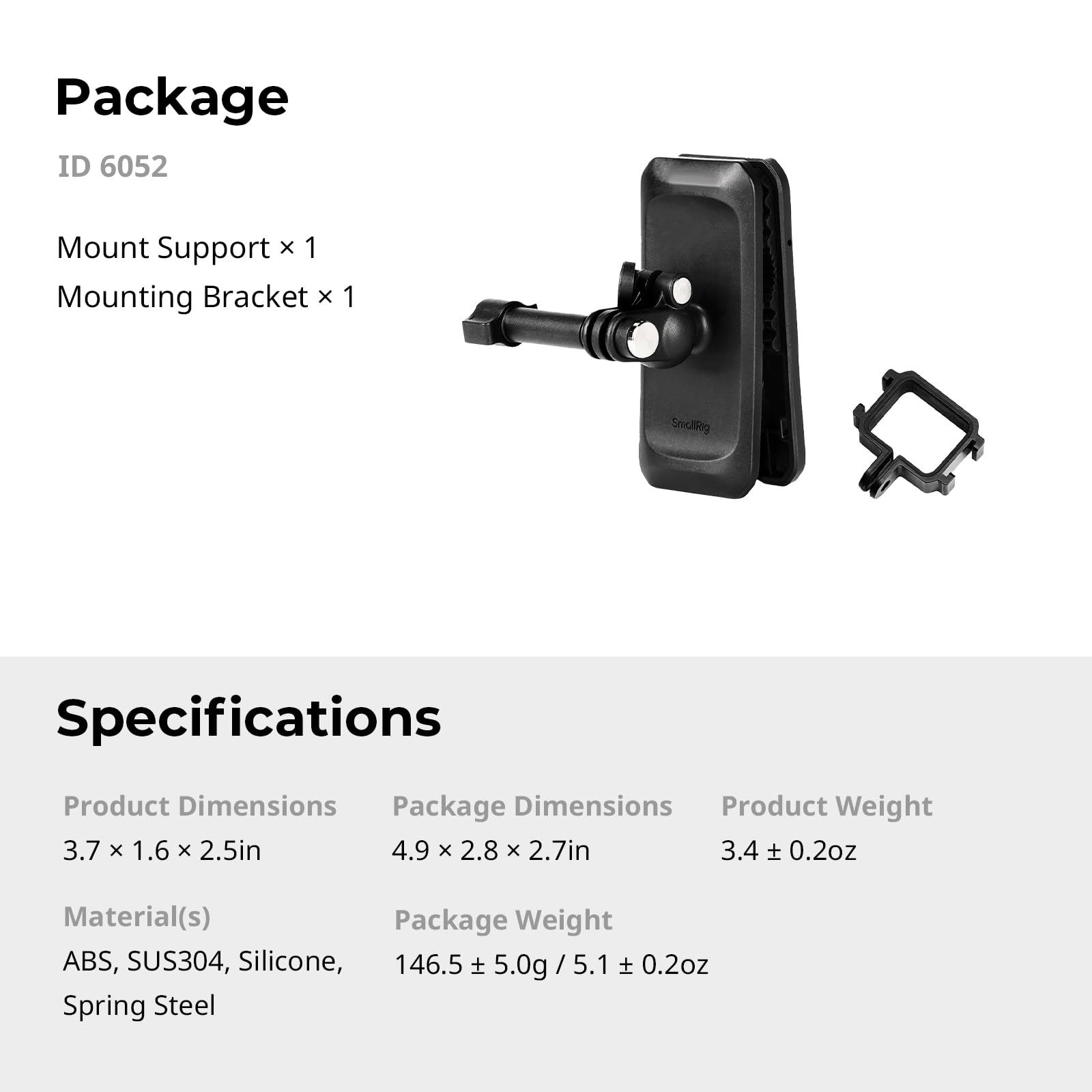 SMALLRIG Supporto magnetico con clip per tracolla per DJI Osmo Pocket 4/3/Action 6/5 Pro/4/Nano, per GoPro Hero 13/12/11, per Insta360 X5/4/3/Ace Pro 2, con adattatore per testa a sfera - 6052