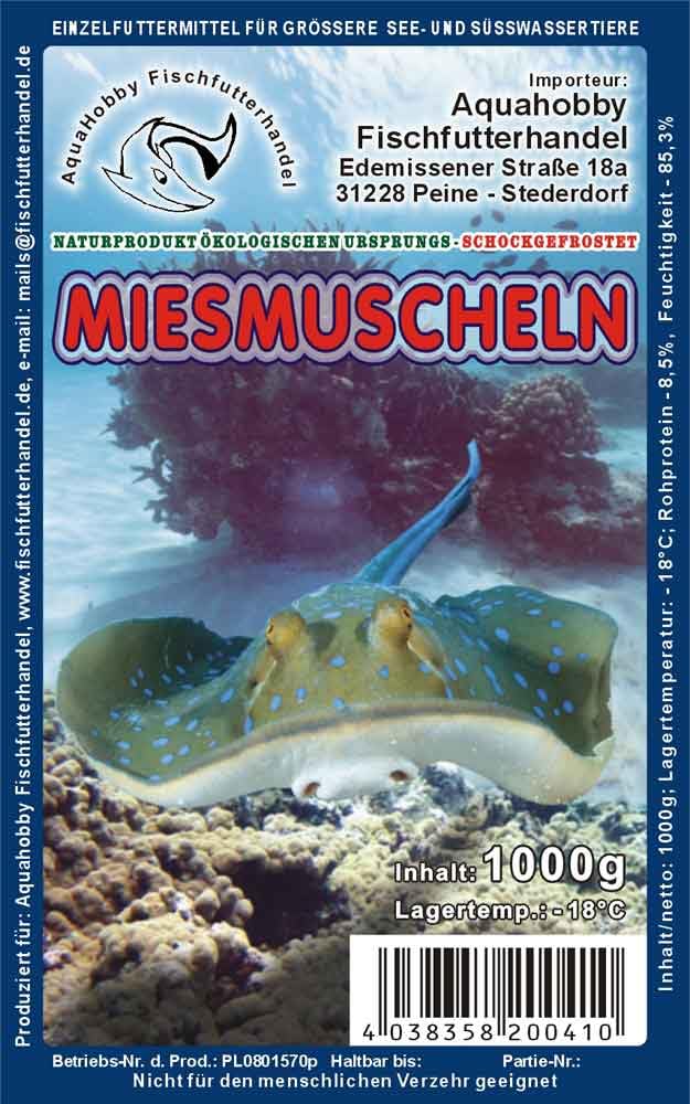 Miesmuscheln Schnittfleisch ohne Schale 1kg Frostfutter für Zierfische | Naturfutter für Barsche, Welse, Rochen & Meerwasserfische | Proteinreiches Muschelfleisch (1x1Kg)