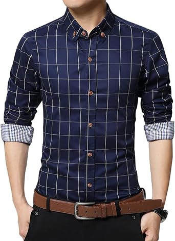 Mens Casual Slim Fit Shirt Cotton Long Sleeve Button Down Dress Shirt