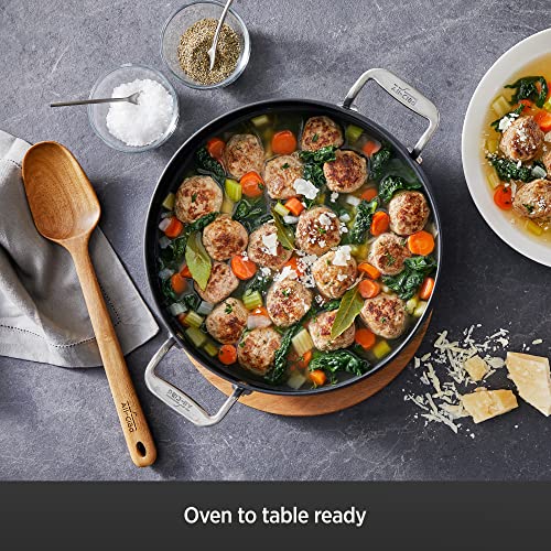 All-Clad Ha1 Hard Anodized Nonstick 4 Piece Sauteuse Set, Acacia Trivet And Spoon 4 Quart Induction Pots And Pans, Cookware Black #TOP3