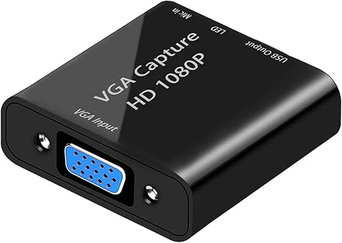 VGA Capture Card, VGA to USB 2.0 Converter with Microphone Input, HD 1080p Video Adapter, for Live Broadcast, Laptops, Monitors, Video Conferencing