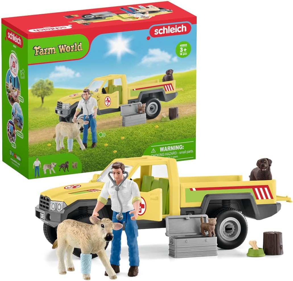 schleich 42503 wizyta u weterynarza w gospodarstwie, dla dzieci od 3+ lat, FARM WORLD - zestaw do zabawy