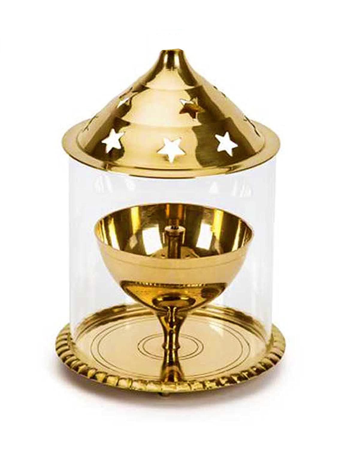 Small Size Brass Akhand Diya for Puja , 4 Inch Decorative Lamp with Borosilicate Glass , Gold Lid Tealight Holde for Home Decoration & Jyoti Lighting in Mandir-image-17
