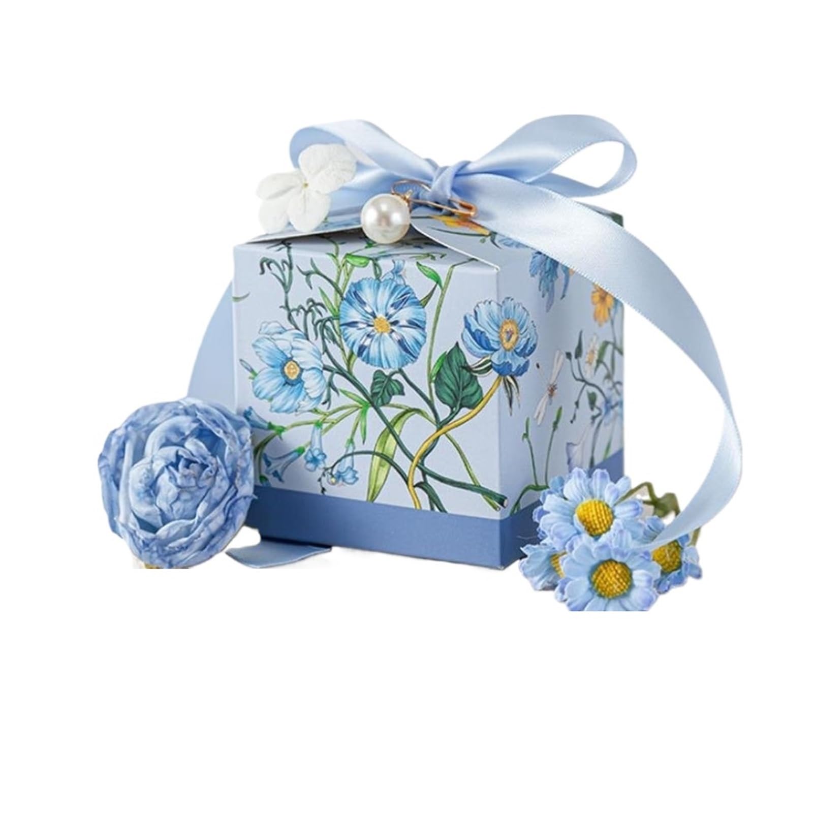 sacchetti regalo, Party Favor Flower Candy Biscuit Paper Boxes, Multicolor, 7x7x7cm, 12 or 30 Pcs(Blue,30pcs)