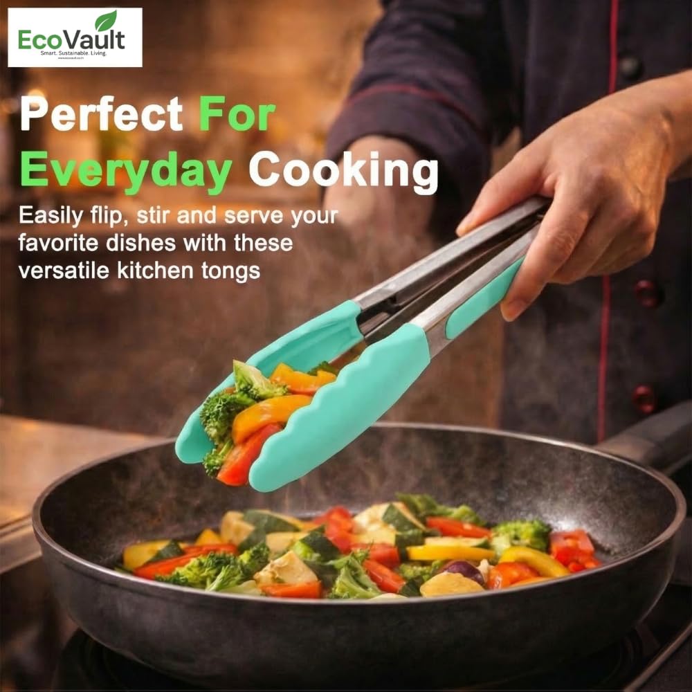 EcoVault Steel & Silicon Food Tongs - Heat Resistant! -3 EcoVault Steel & Silicon Food Tongs - Heat Resistant! -3