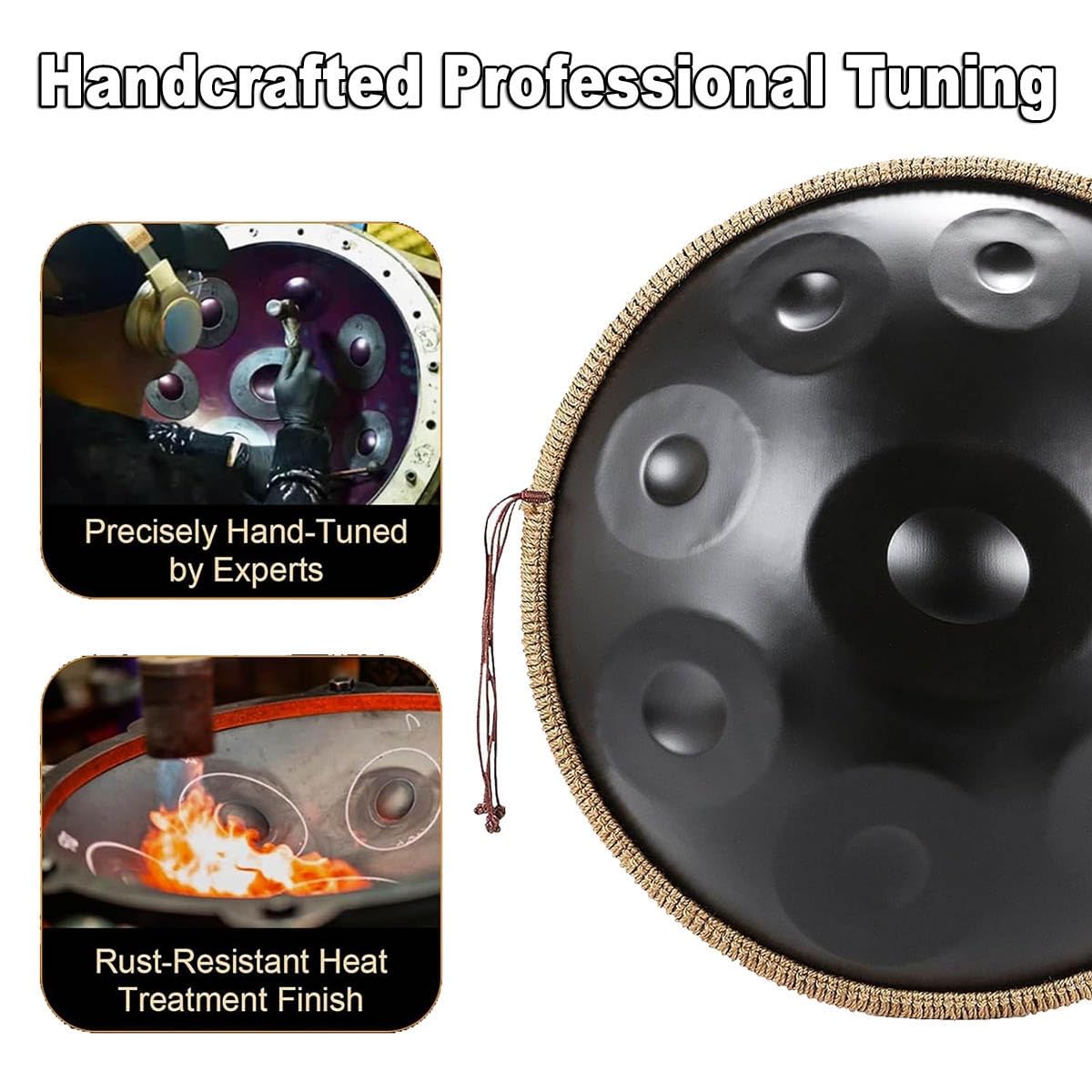 Tamburo in Acciaio 22 Pollici Re Minore – Handpan 432Hz/440Hz Strumento a Percussione con Mazze, Supporto per Handpan e Borsa Trasporto, Ideale per Meditazione e Yoga(Viola,432HZ/9Note)