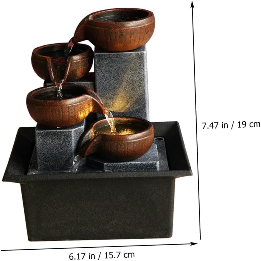 Tabletop Water Fountain Desktop Ornament Small Indoor Waterfall Desk Decoration Relaxing Flow Stress Relief Office Craft with US Plug