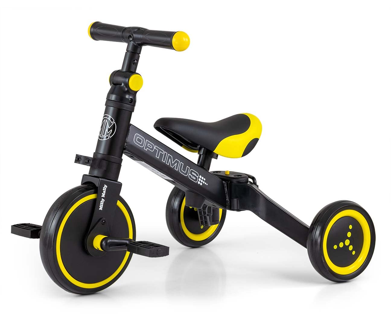 Milly Mally Optimus 3-in-1 Balance Bike with Pedals for Boys and Girls from 1 Year Old Children's Balance Bike Gift Black
