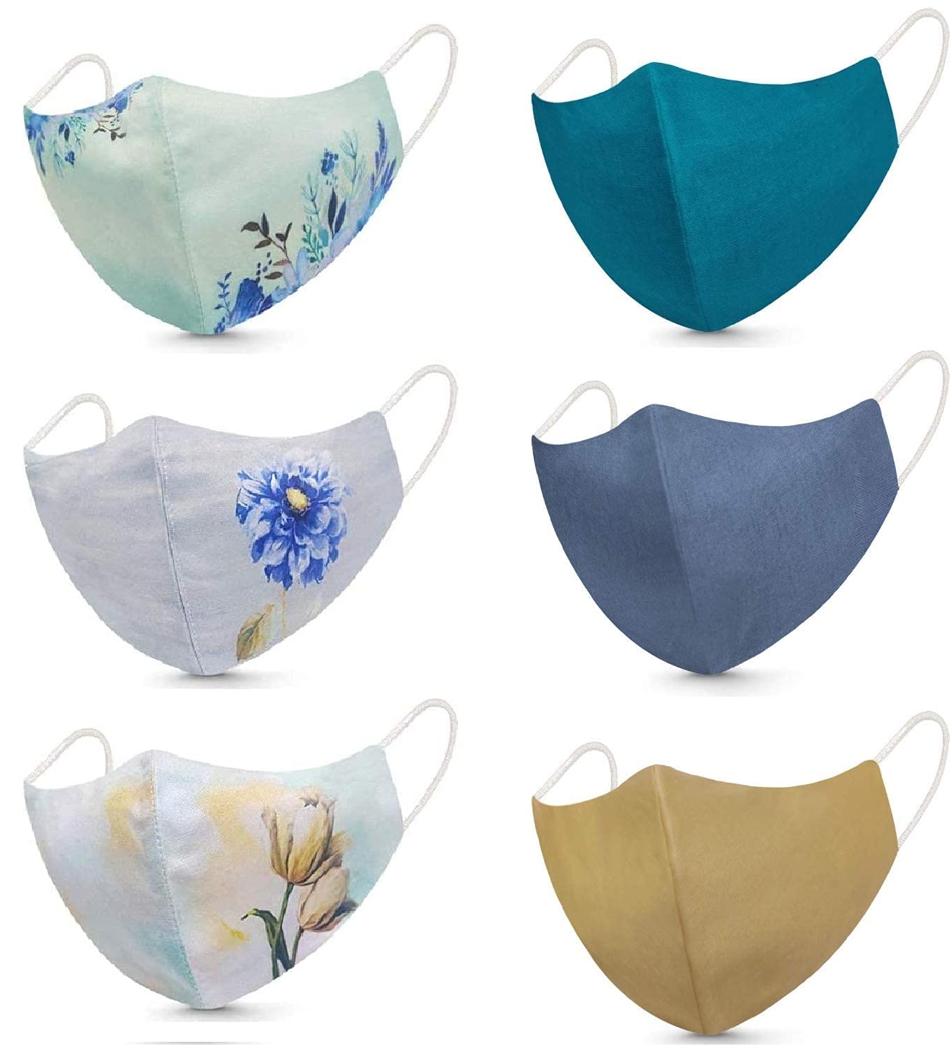 ngel Pure Cotton Face Mask for Women/Men, Digital Printed Mask/Plain Face Mask, 3 Layers Skin Friendly Washable Fabric, Light Weight & Comfortable Mask(Pack Of 6)-picture-3