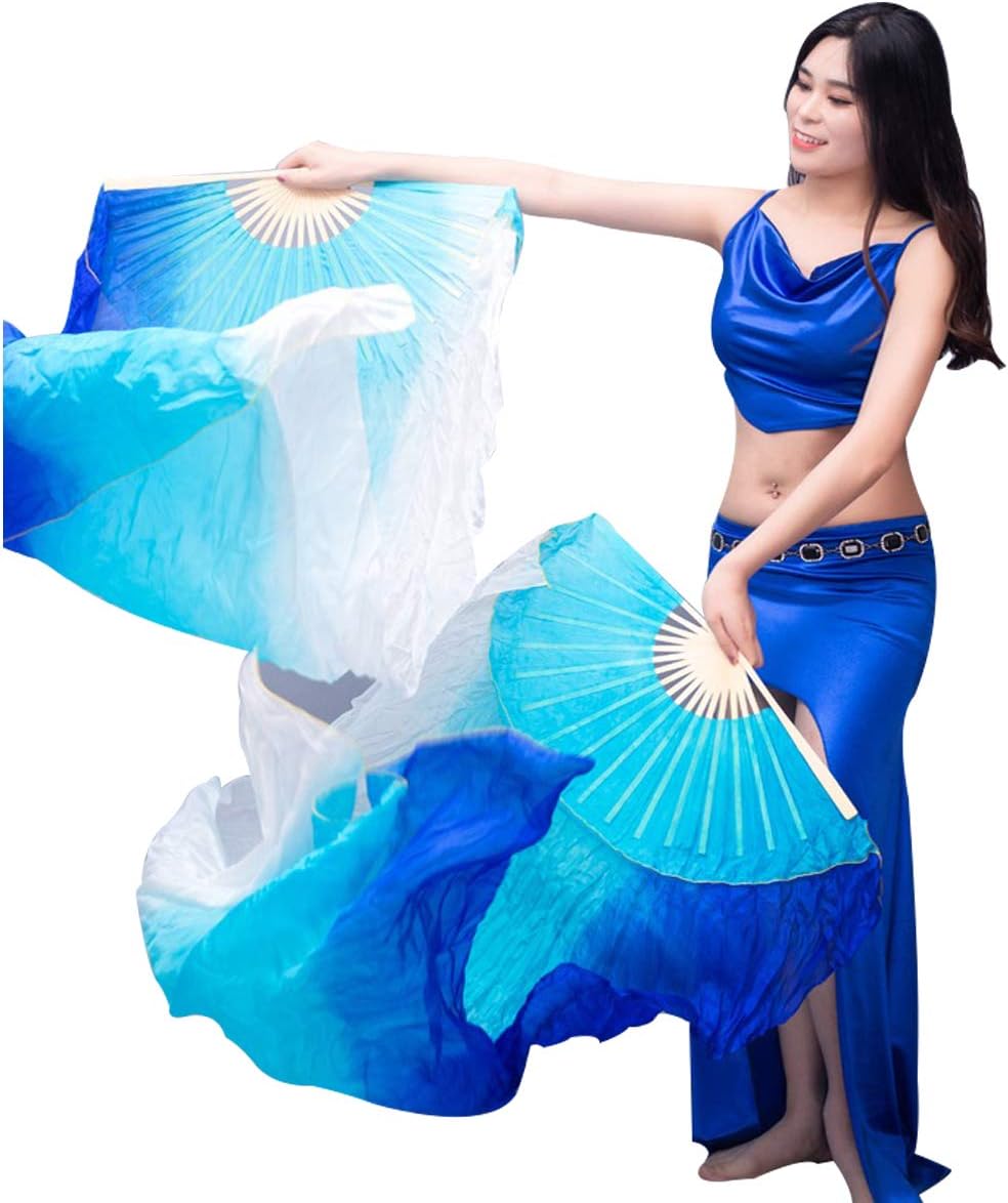 MISI CHAO 1 Pair Belly Dance Real Silk Fan Veil Bamboo Fans Hand Made for Dance/Outdoor 1.2m 1.5m 1.8m(Bubuwh,1.2m) : Sports & Outdoors
