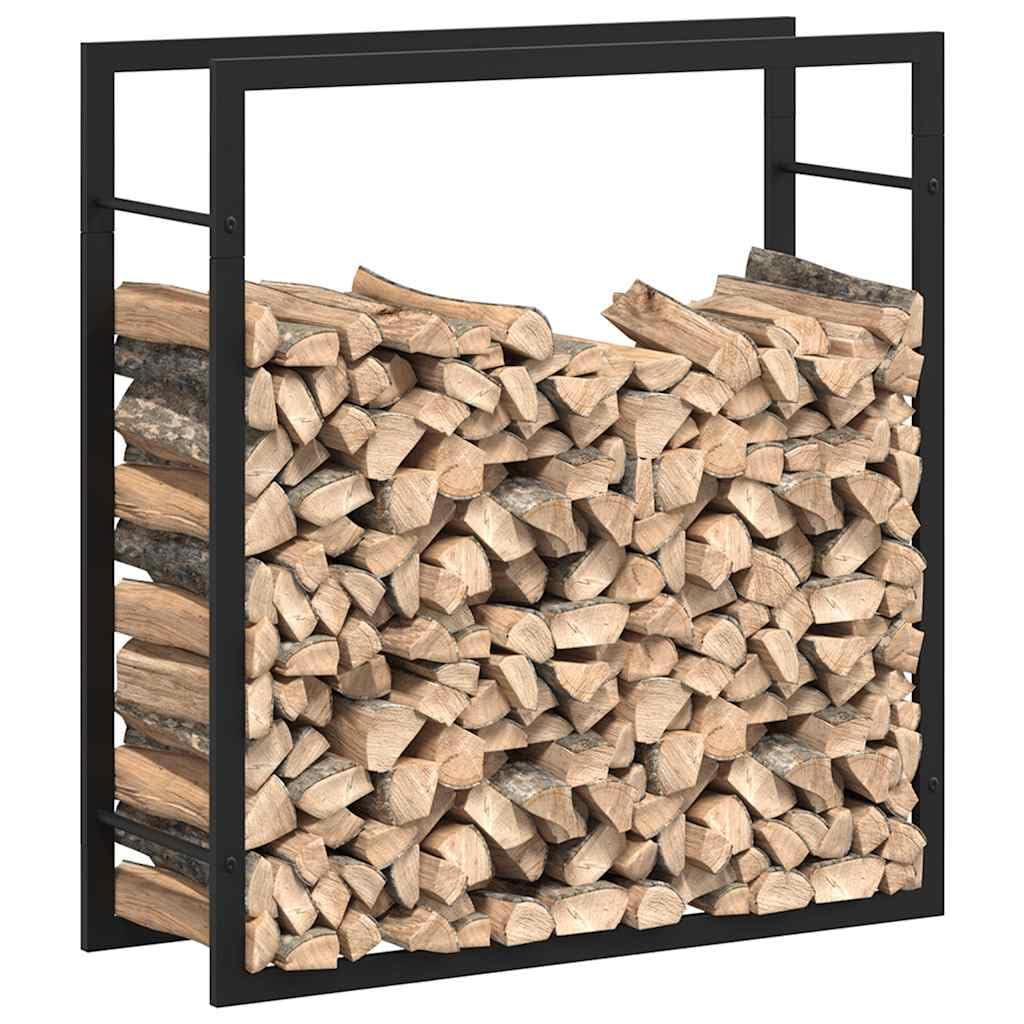 Mangloder Brennholzregal Mattschwarz aus Stahl, 80 x 28 x 86 cm, Kaminholzständer für Brennholz, Feuerholz, Lagerung und Trocknen, mit Wandhalterung für Kamin, Ofen, Feuerstelle